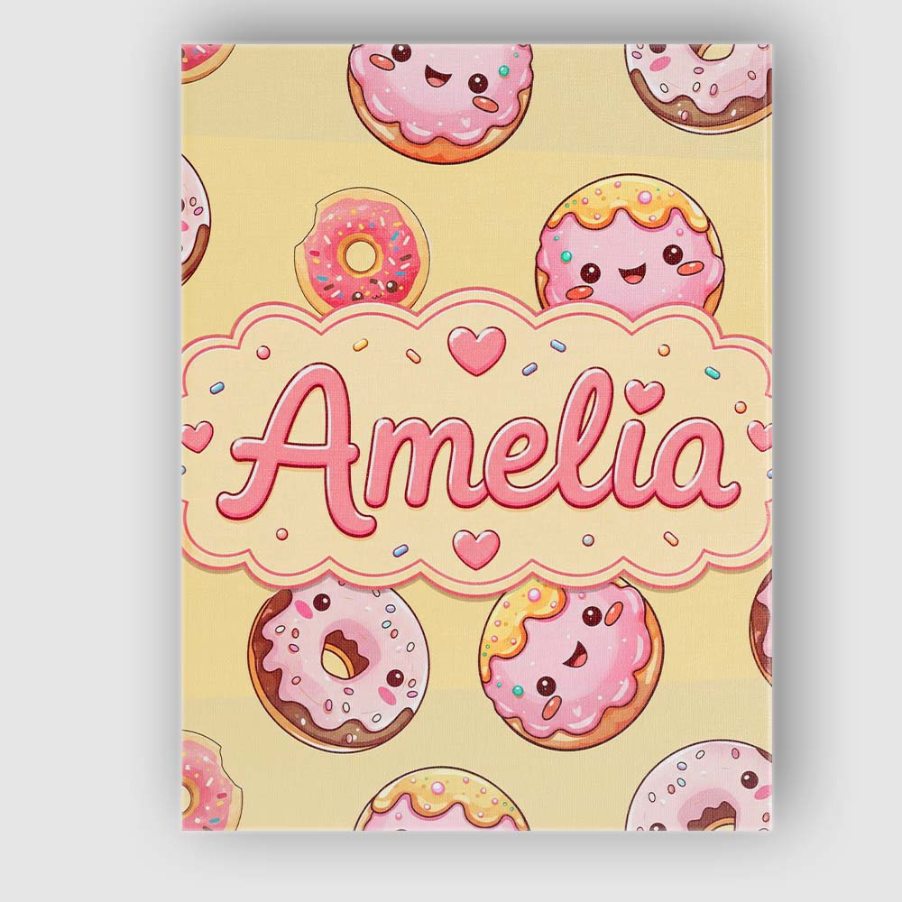 Personalised Name Cute Kawaii Donuts with Custom  Unique Gift Idea Elegant Feature Canvas Wall Art Print Decor Picture Ready to Hang
