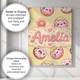 Personalised Name Cute Kawaii Donuts with Custom  Unique Gift Idea Elegant Feature Canvas Wall Art Print Decor Picture Ready to Hang
