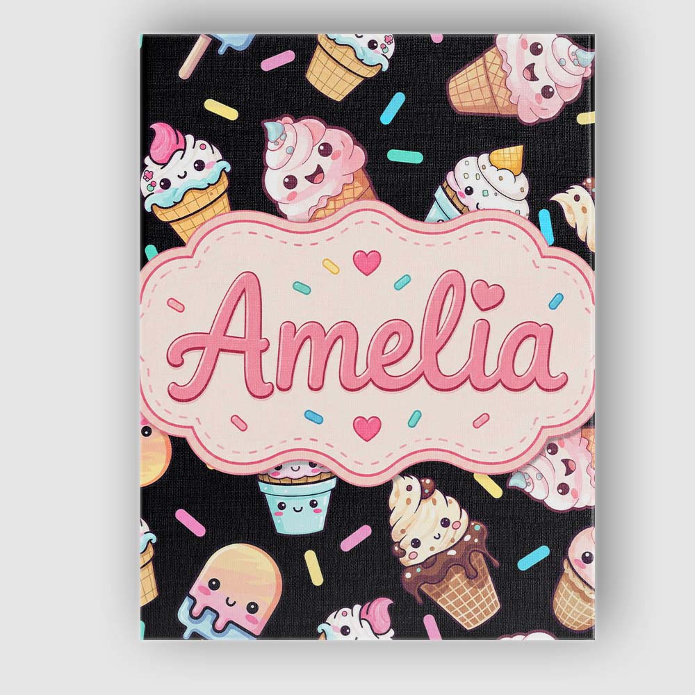 Personalised Name Cute Kawaii Ice Cream Custom  Modern Room Accent Elegant Feature Canvas Wall Art Print Decor Picture Ready to Hang