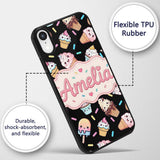 Cute Kawaii Ice Cream Desserts on Printed Design Custom Name Protective Phone Case Mobile Cover Durable Everyday Smartphone Shock Resistant
