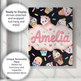 Personalised Name Cute Kawaii Ice Cream Custom  Modern Room Accent Elegant Feature Canvas Wall Art Print Decor Picture Ready to Hang