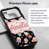 Cute Kawaii Ice Cream Desserts on Printed Design Custom Name Protective Phone Case Mobile Cover Durable Everyday Smartphone Shock Resistant