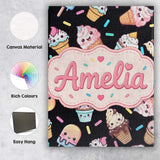 Personalised Name Cute Kawaii Ice Cream Custom  Modern Room Accent Elegant Feature Canvas Wall Art Print Decor Picture Ready to Hang