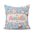 Custom Name Kawaii Ice Cream Desserts on Blue Background Pattern Square Filled Cushion Throw Pillow Sofa Bed Home Decor Zip Washable UK Made