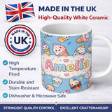 Personalized Custom Name Cute Kawaii Ice Cream Desserts on Blue Background Seamless Pattern 11oz Ceramic Coffee Tea Mug White Large Handle