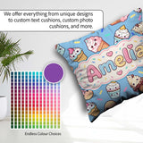 Custom Name Kawaii Ice Cream Desserts on Blue Background Pattern Square Filled Cushion Throw Pillow Sofa Bed Home Decor Zip Washable UK Made