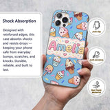 Cute Kawaii Ice Cream Desserts on Blue Background Custom Name Protective Phone Case Mobile Cover Durable Everyday Smartphone Shock Resistant