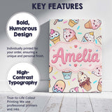 Personalised Name Cute Kawaii Ice Cream Custom  Modern Room Accent Elegant Feature Canvas Wall Art Print Decor Picture Ready to Hang
