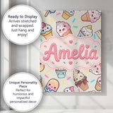 Personalised Name Cute Kawaii Ice Cream Custom  Modern Room Accent Elegant Feature Canvas Wall Art Print Decor Picture Ready to Hang
