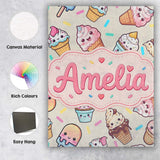 Personalised Name Cute Kawaii Ice Cream Custom  Modern Room Accent Elegant Feature Canvas Wall Art Print Decor Picture Ready to Hang