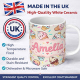 Personalized Custom Name Cute Kawaii Ice Cream Desserts on Background Seamless Pattern Name 11oz Ceramic Coffee Tea Mug White Large Handle