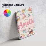 Personalised Name Cute Kawaii Ice Cream Custom  Modern Room Accent Elegant Feature Canvas Wall Art Print Decor Picture Ready to Hang