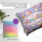 Custom Name Cute Kawaii Ice Cream Desserts on Purple Background Square Filled Cushion Throw Pillow Sofa Bed Home Decor Zip Washable UK Made