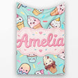 Cute Kawaii Ice Cream Desserts on Mint Background Seamless Pattern  Personalised Custom Name Super Soft Fleece Blanket Bed Sofa Throw