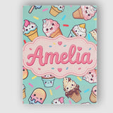 Personalised Name Cute Kawaii Ice Cream Custom  Modern Room Accent Elegant Feature Canvas Wall Art Print Decor Picture Ready to Hang