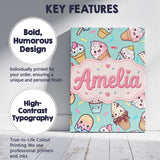 Personalised Name Cute Kawaii Ice Cream Custom  Modern Room Accent Elegant Feature Canvas Wall Art Print Decor Picture Ready to Hang