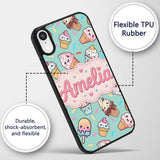 Cute Kawaii Ice Cream Desserts on Mint Background Custom Name Protective Phone Case Mobile Cover Durable Everyday Smartphone Shock Resistant