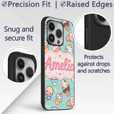Cute Kawaii Ice Cream Desserts on Mint Background Custom Name Protective Phone Case Mobile Cover Durable Everyday Smartphone Shock Resistant
