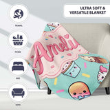 Cute Kawaii Ice Cream Desserts on Mint Background Seamless Pattern  Personalised Custom Name Super Soft Fleece Blanket Bed Sofa Throw