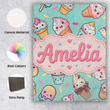 Personalised Name Cute Kawaii Ice Cream Custom  Modern Room Accent Elegant Feature Canvas Wall Art Print Decor Picture Ready to Hang