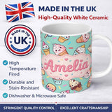 Personalized Custom Name Cute Kawaii Ice Cream Desserts on Mint Background Seamless Pattern 11oz Ceramic Coffee Tea Mug White Large Handle