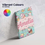 Personalised Name Cute Kawaii Ice Cream Custom  Modern Room Accent Elegant Feature Canvas Wall Art Print Decor Picture Ready to Hang