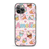 Cute Kawaii Ice Cream Desserts on Pink Background Custom Name Protective Phone Case Mobile Cover Durable Everyday Smartphone Shock Resistant