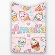 Cute Kawaii Ice Cream Desserts on Pink Background Seamless Pattern  Personalised Custom Name Super Soft Fleece Blanket Bed Sofa Throw