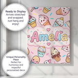 Personalised Name Cute Kawaii Ice Cream Custom  Modern Room Accent Elegant Feature Canvas Wall Art Print Decor Picture Ready to Hang