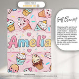 Cute Kawaii Ice Cream Desserts on Pink Background Seamless Pattern  Personalised Custom Name Super Soft Fleece Blanket Bed Sofa Throw