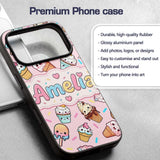 Cute Kawaii Ice Cream Desserts on Pink Background Custom Name Protective Phone Case Mobile Cover Durable Everyday Smartphone Shock Resistant