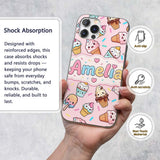 Cute Kawaii Ice Cream Desserts on Pink Background Custom Name Protective Phone Case Mobile Cover Durable Everyday Smartphone Shock Resistant
