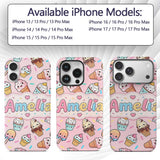 Cute Kawaii Ice Cream Desserts on Pink Background Custom Name Protective Phone Case Mobile Cover Durable Everyday Smartphone Shock Resistant