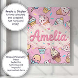 Personalised Name Cute Kawaii Ice Cream Custom  Modern Room Accent Elegant Feature Canvas Wall Art Print Decor Picture Ready to Hang