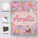 Personalised Name Cute Kawaii Ice Cream Custom  Modern Room Accent Elegant Feature Canvas Wall Art Print Decor Picture Ready to Hang