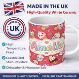 Personalized Custom Name Cute Kawaii Ice Cream Desserts on Red Background Seamless Pattern 11oz Ceramic Coffee Tea Mug White Large Handle