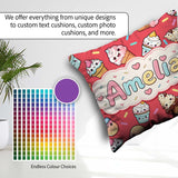 Custom Name Kawaii Ice Cream Desserts on Red Background Seamless Square Filled Cushion Throw Pillow Sofa Bed Home Decor Zip Washable UK Made