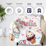 Cute Kawaii Ice Cream Desserts on Grey Background Seamless Pattern  Personalised Custom Name Super Soft Fleece Blanket Bed Sofa Throw