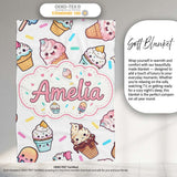 Cute Kawaii Ice Cream Desserts on Grey Background Seamless Pattern  Personalised Custom Name Super Soft Fleece Blanket Bed Sofa Throw