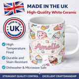 Personalized Custom Name Cute Kawaii Ice Cream Desserts on Grey Background Seamless Pattern 11oz Ceramic Coffee Tea Mug White Large Handle