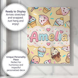 Personalised Name Cute Kawaii Ice Cream Custom  Modern Room Accent Elegant Feature Canvas Wall Art Print Decor Picture Ready to Hang