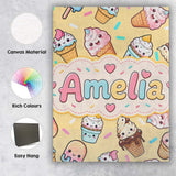 Personalised Name Cute Kawaii Ice Cream Custom  Modern Room Accent Elegant Feature Canvas Wall Art Print Decor Picture Ready to Hang