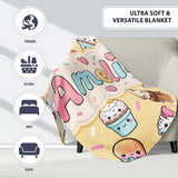 Cute Kawaii Ice Cream Desserts on Yellow Background Seamless  Personalised Custom Name Super Soft Fleece Blanket Bed Sofa Throw