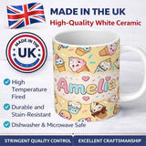 Personalized Custom Name Cute Kawaii Ice Cream Desserts on Yellow Background Seamless 11oz Ceramic Coffee Tea Mug White Large Handle