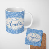 Personalized Custom Name Light Blue Sky Cloud Pattern Soft Gradient Seamless Design Lovely 11oz Ceramic Coffee Tea Mug White Large Handle