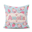 Custom Name Cute Strawberry Cupcakes with Pink Blue Background Square Filled Cushion Throw Pillow Sofa Bed Home Decor Zip Washable UK Made