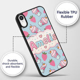 Cute Strawberry Cupcakes with Pink Frosting Blue Custom Name Protective Phone Case Mobile Cover Durable Everyday Smartphone Shock Resistant