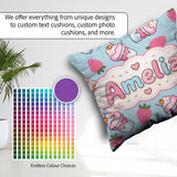 Custom Name Cute Strawberry Cupcakes with Pink Blue Background Square Filled Cushion Throw Pillow Sofa Bed Home Decor Zip Washable UK Made