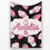 Cute Strawberry Cupcakes with Pink Frosting Black Background  Personalised Custom Name Super Soft Fleece Blanket Bed Sofa Throw