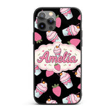 Cute Strawberry Cupcakes with Pink Frosting Black Custom Name Protective Phone Case Mobile Cover Durable Everyday Smartphone Shock Resistant